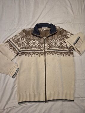 Men's Zip-Front Fair Isle Sweater - Ivory & Brown